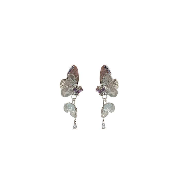 Wholesale Light luxury hollowed out lace butterfly earrings with silver needles, dynamic zircon earrings, earrings, pendants, and earrings