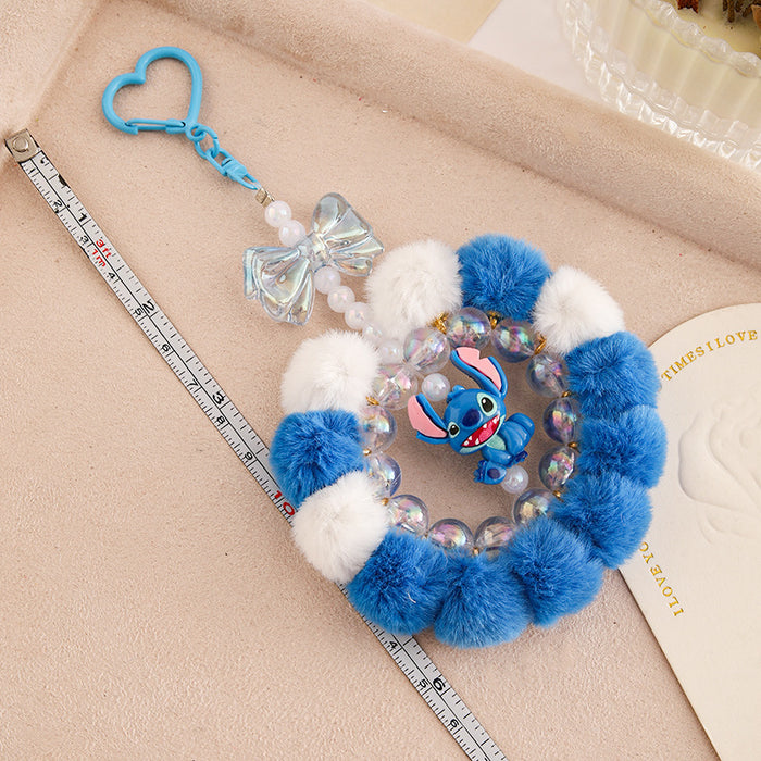 Wholesale Handmade pom-pom beaded phone strap keychain