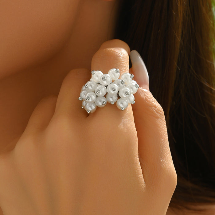 Wholesale Personalized irregular design pearl ring retro light luxury adjustable ring