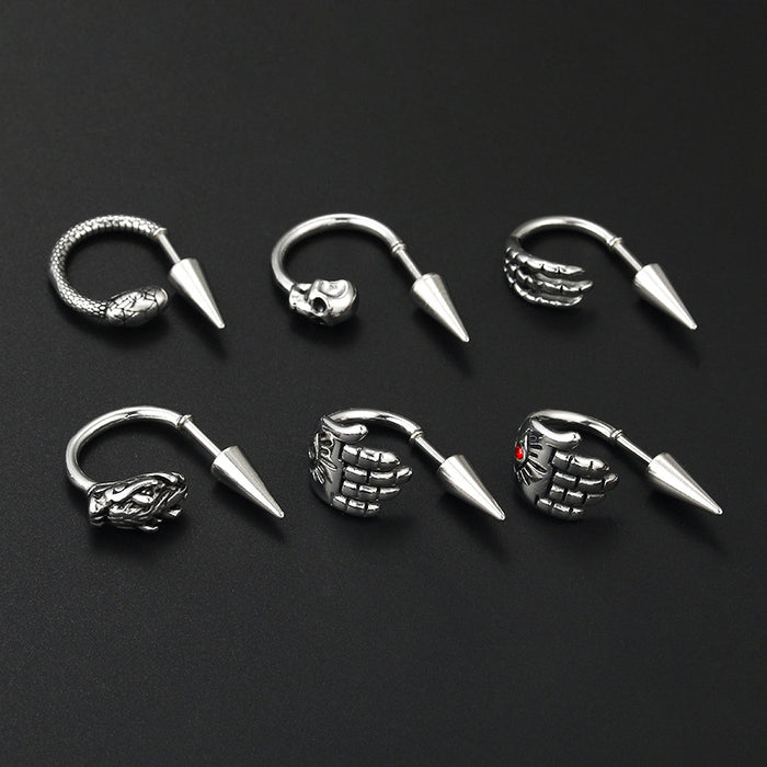 Wholesale  C- shaped horseshoe earrings dragon skull Palm pointed cone ear bone nail