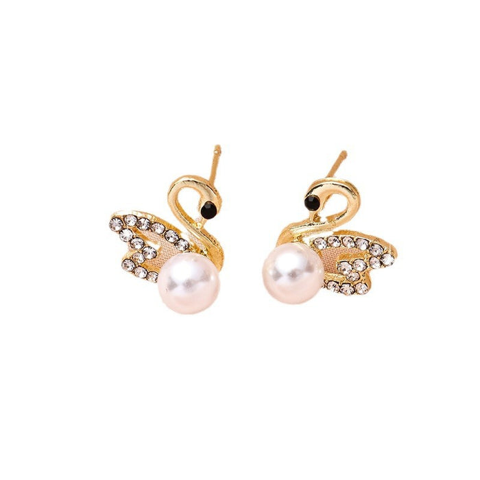 Wholesale Earstuds, light luxury, niche design, pearl swan studded with diamonds, versatile and compact accessories