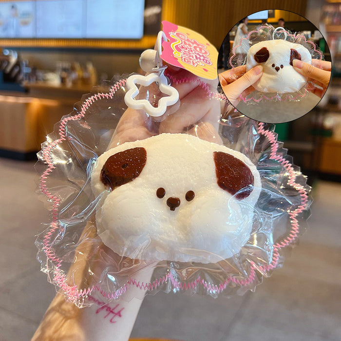 Wholesale Food Grade Silicone Cream Puppy Squishy Keychain Stress Relief Toy Bag Charm Car Key Accessory