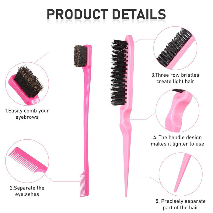Wholesale 5 Piece Plastic Hair Styling Tool Set With Tail Comb And Brow Brush For Boutique Resale