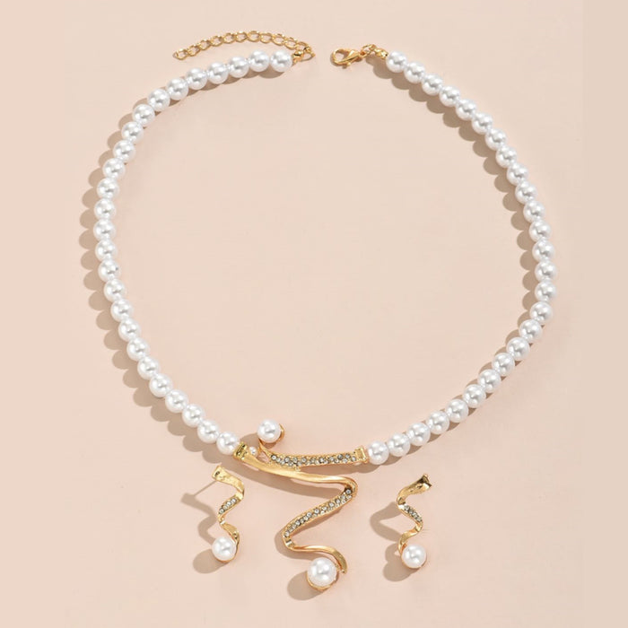 Wholesale Alloy Pearl Rhinestone Bridal Jewelry Set - 2 Piece Necklace Earrings MOQ≥2