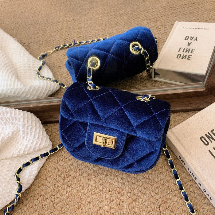 Wholesale Little -style chain crossbody bag,  versatile diamond-patterned leopard print velvet small coin purse for children and babies