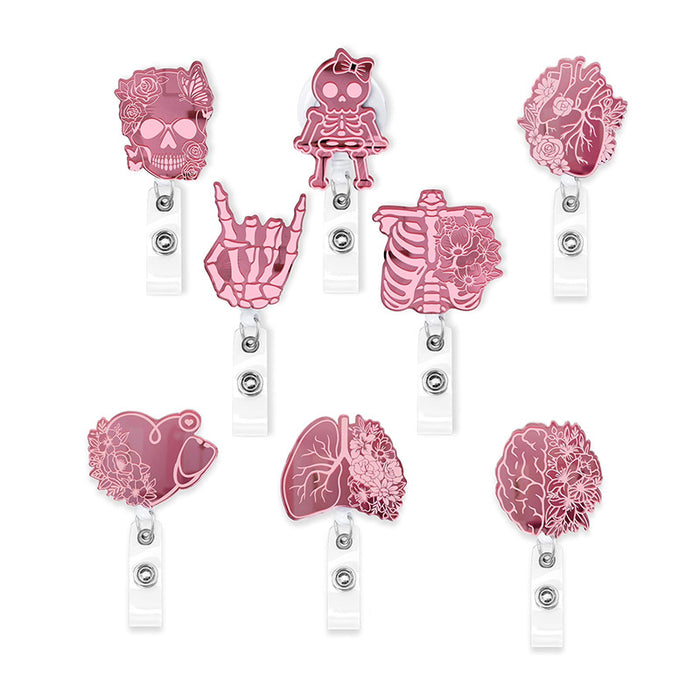 Wholesale Acrylic Pink Skull Retractable Name Tag ID Buckle JDC-KC-XinH012