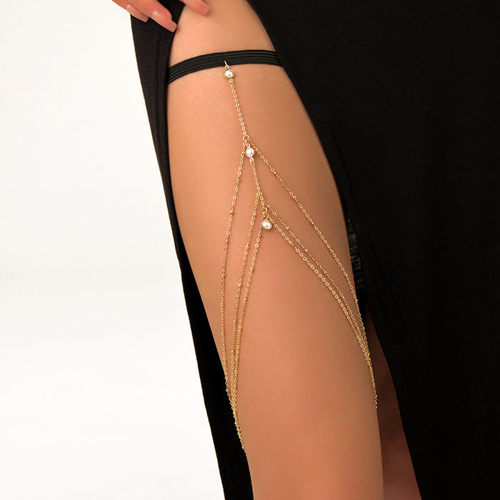 Wholesale Sexy casual pearl leg ring body chain, simple and fashionable tassel thigh chain
