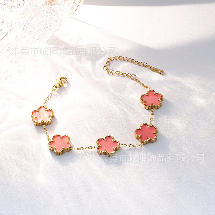 Wholesale Titanium Steel 18k Double Sided Lucky Five Leaf Flower Bracelet JDC-BT-YiYang002