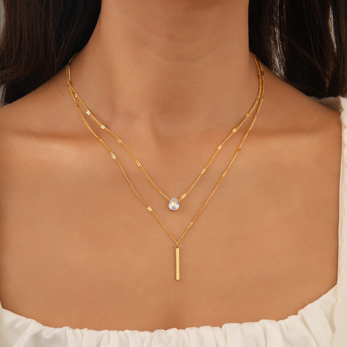 Wholesale Bohemian Multi layer Necklace Personalized Multi layer Small Hard Bar Pendant Collarbone Chain Stacked Wearing