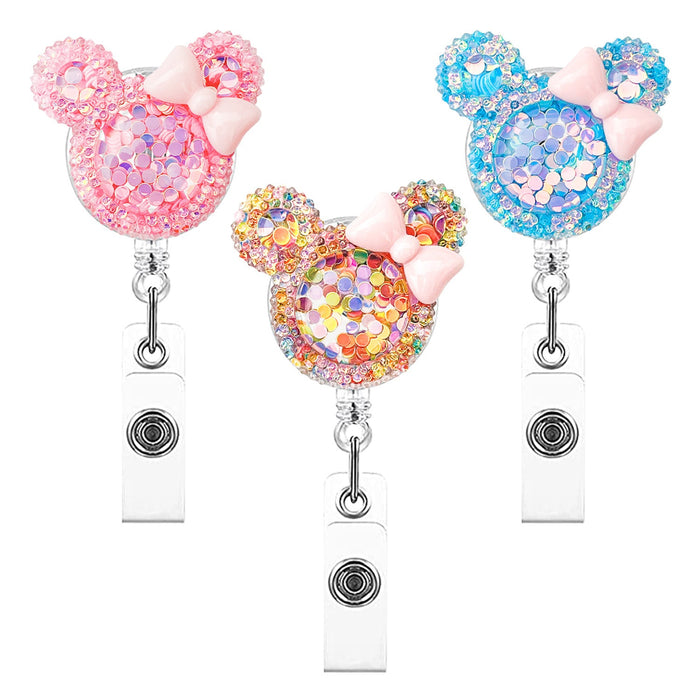 Wholesale Bow Knot Crystal Acrylic Sequins Retractable Keychain JDC-KC-QiD001