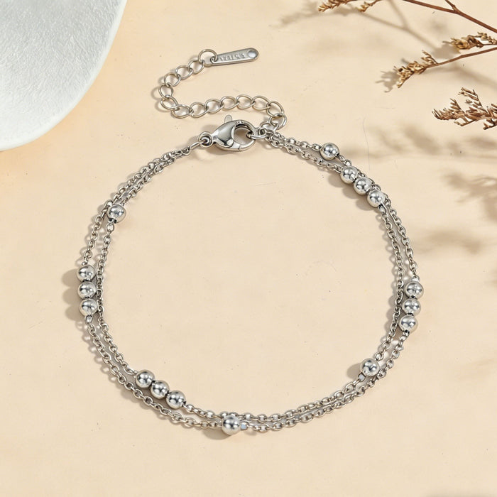 Wholesale 2pcs Luxury multi-layer titanium steel bracelet with delicate gold-tone beads