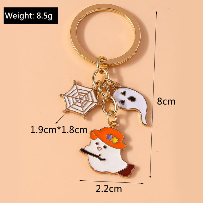 Wholesale Cute Metal Keychain With Witch Ghost Pumpkin Bat Web Design Car Key Accessory Gift