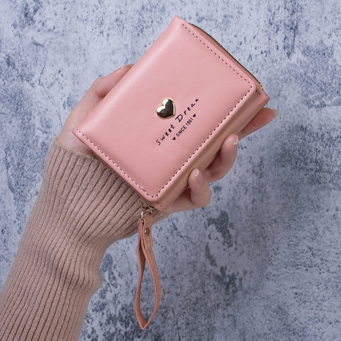 Wholesale Modern Heart-Shaped PU Leather Wallet for Women - Tri-Fold Card Holder with Zipper White - Casual Resale Accessory
