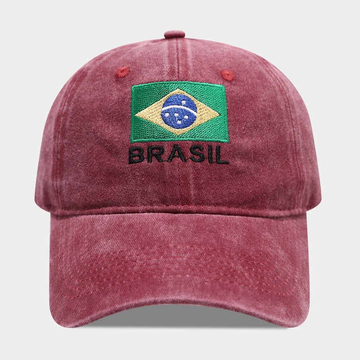 Wholesale Brazilian flag embroidered soft-top vintage distressed baseball fashionhat for men and women