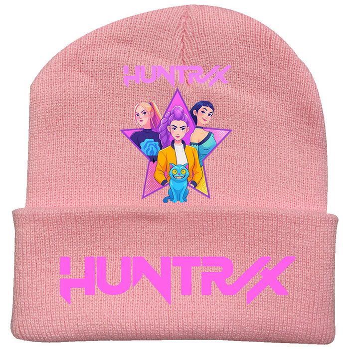 Wholesale Kpop Knitted hat fashion curled brim beanie printed