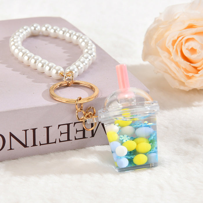 Wholesale Liquid Crystal Acrylic Oil Sugar Soy Milk Tea Cup Keychain