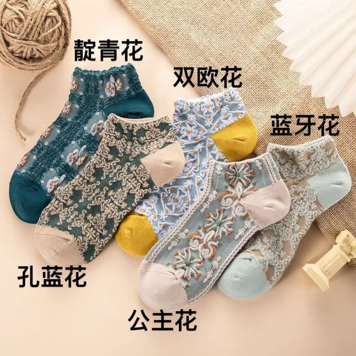 Wholesale Vintage women's socks, short socks, boat socks, floral new women's socks, cotton breathable