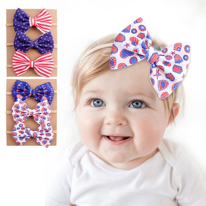 Wholesale 50PCS American Independence Day Flag Printed 4.5 Inch Bow Baby Hairband JDC-HD-XiuG002