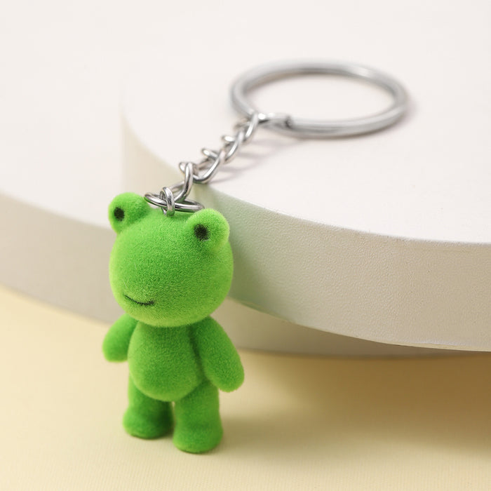 Wholesale Cute resin flocked frog keychains