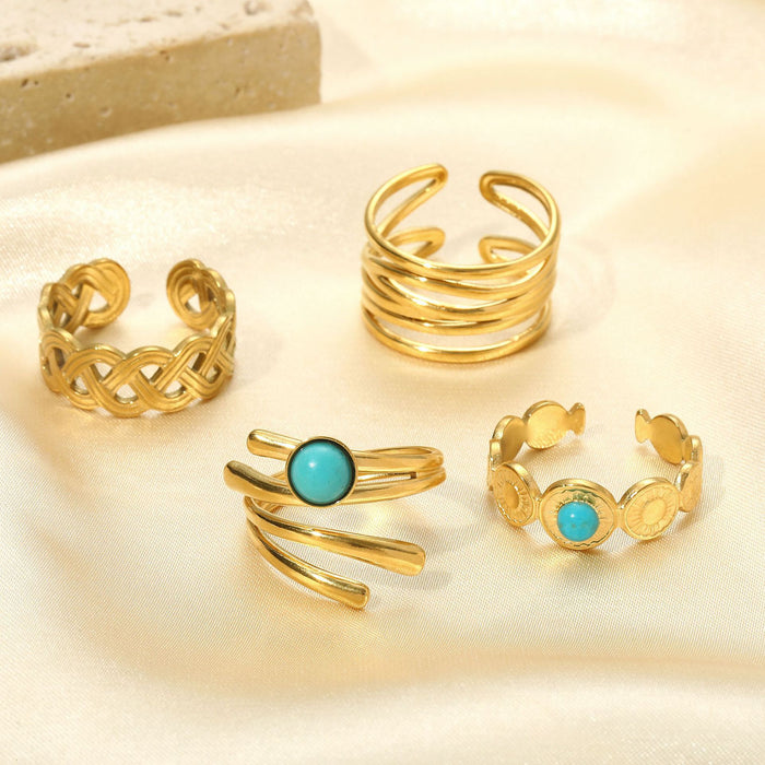 Wholesale Stainless Steel Gold Turquoise Adjustable Rings