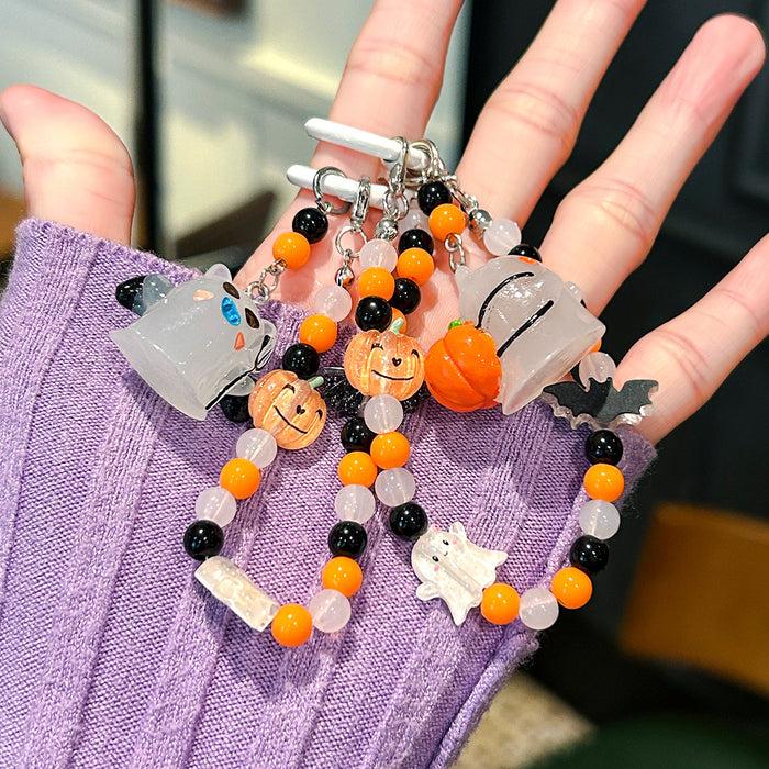 Wholesale Cartoon Ghost Pendant Mobile Phone Lanyard Beaded Candy Color Pendant Handmade Key Chain Lanyard