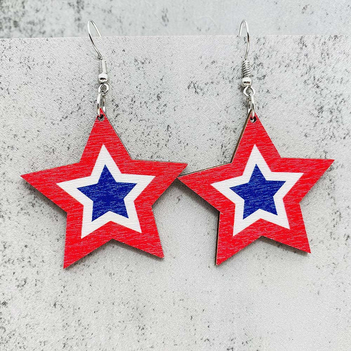 Wholesale Independence Day Five-pointed Star Printed Wooden Earrings JDC-ES-PuCi032