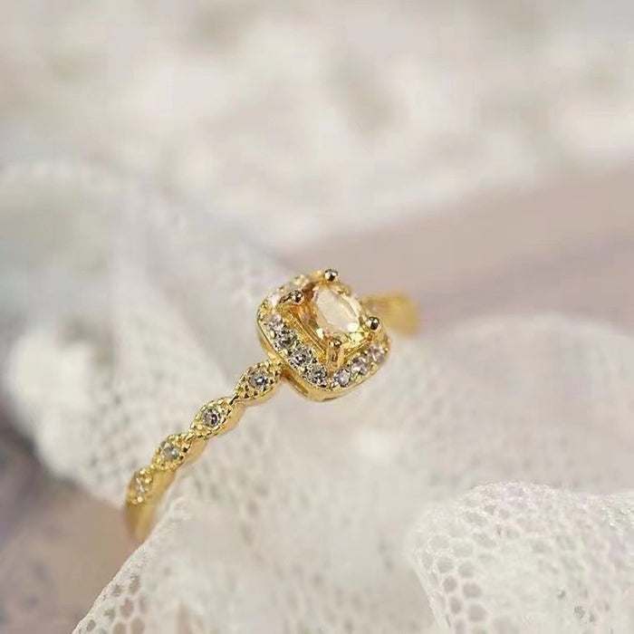 Wholesale Yellow Crystal Zircon Open Light Luxury Ring Natural Stone Crystal Fine Circle