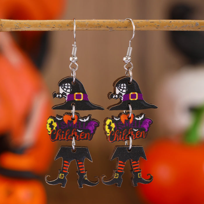 Wholesale Wooden Printed Color Pumpkin Skull Ghost  Gift Creative ing Women' s Earrings