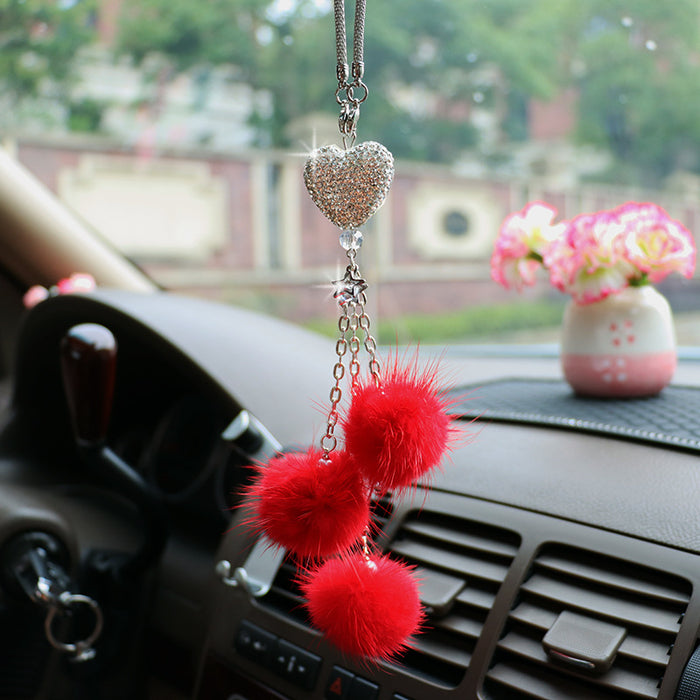 Wholesale Pink Plush Fur Ball Car Pendant Heart Design Car Interior Decoration