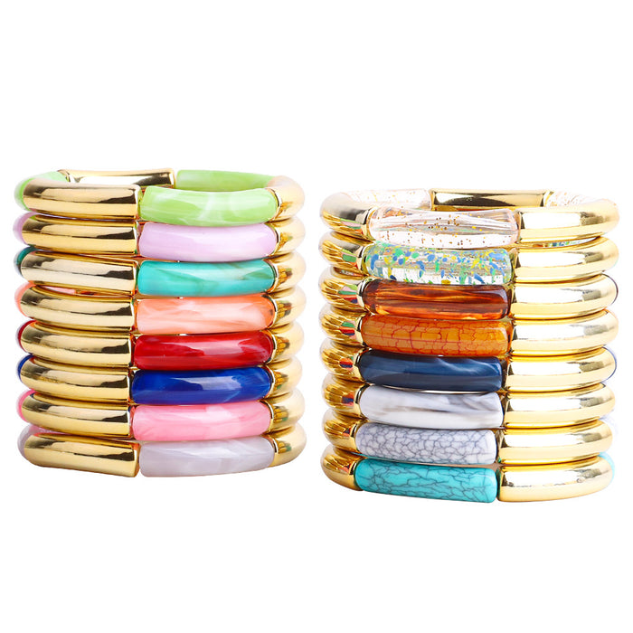 Wholesale Acrylic Two-color Curved Tube Beads Elastic Bracelet JDC-BT-ChouD001