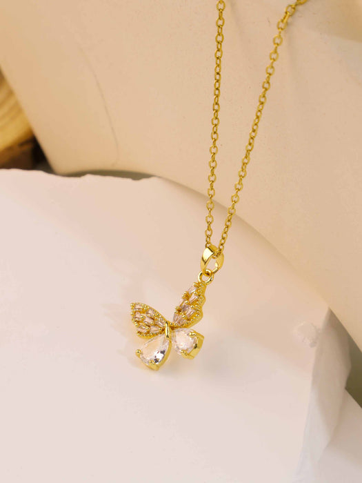 Wholesale Stylish Butterfly Layering Necklace Diamond-Set Titanium Steel Jewelry Accessory