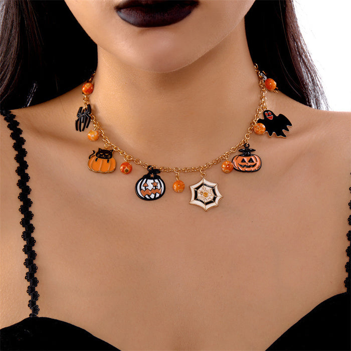 Wholesale Cat Pumpkin Pendant Necklace Chic Boutique Resale for Party
