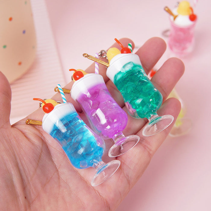 Wholesale Trendy ABS Simulated Fruit Tea Ice Cup Keychain Pendant Decorative Bag Charm Gift MOQ≥5