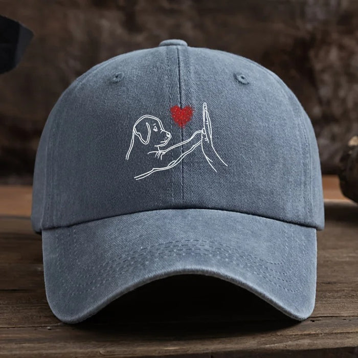 Wholesale Washed Distressed Baseball Cap With Dog Heart Print Adjustable Summer Sun Protection Casual Style