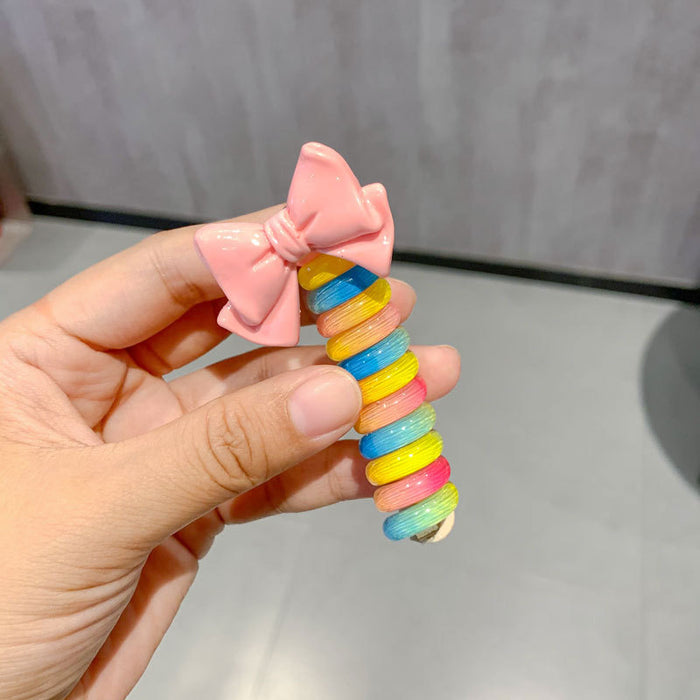Wholesale Rainbow Children' s Phone Cord Hair Scrunchies Cute Cartoon Colorful Rubber Band