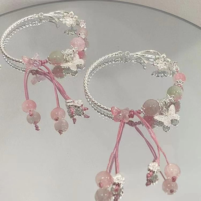 Wholesale Spring Cherry Blossom Pink Butterfly Bracelet Temperament Exquisite Design Bracelet High Color Value Sweet Student Bracelet