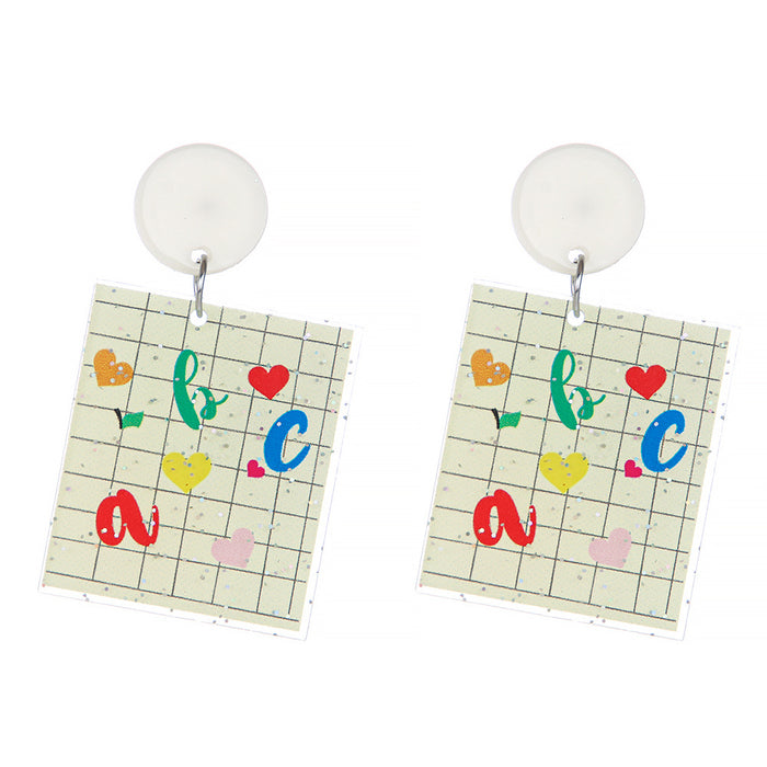 Wholesale Teacher' s Day Pencils,  Apples,  Books,  Cartoon Contrasting Letters Earrings,  Small Fresh Stylish