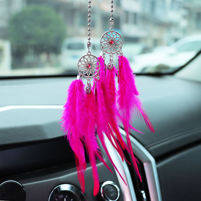Wholesale Alloy White Feather Dream Catcher Car Hanging Decoration Rearview Mirror Pendant