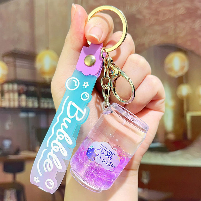 Wholesale Acrylic Oil-filled Beverage Bottle Keychain JDC-KC-ShiH005