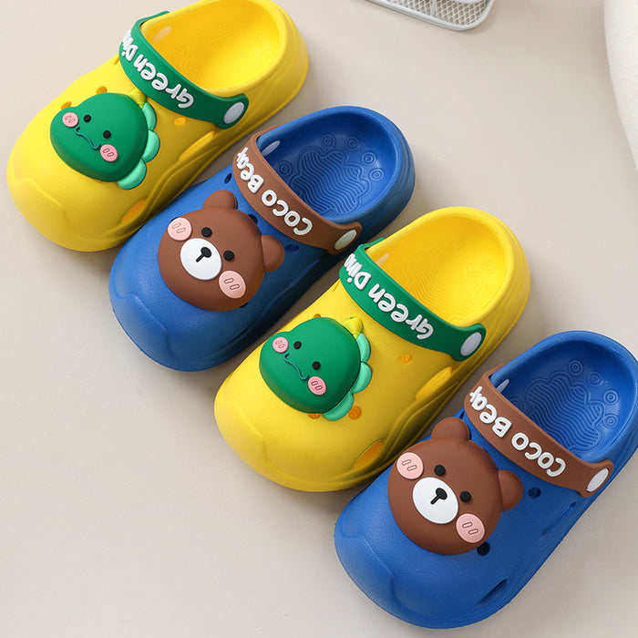 Wholesale Bear closed toe anti-collision children's slippers indoor non-slip cartoon baby beach hole shoes