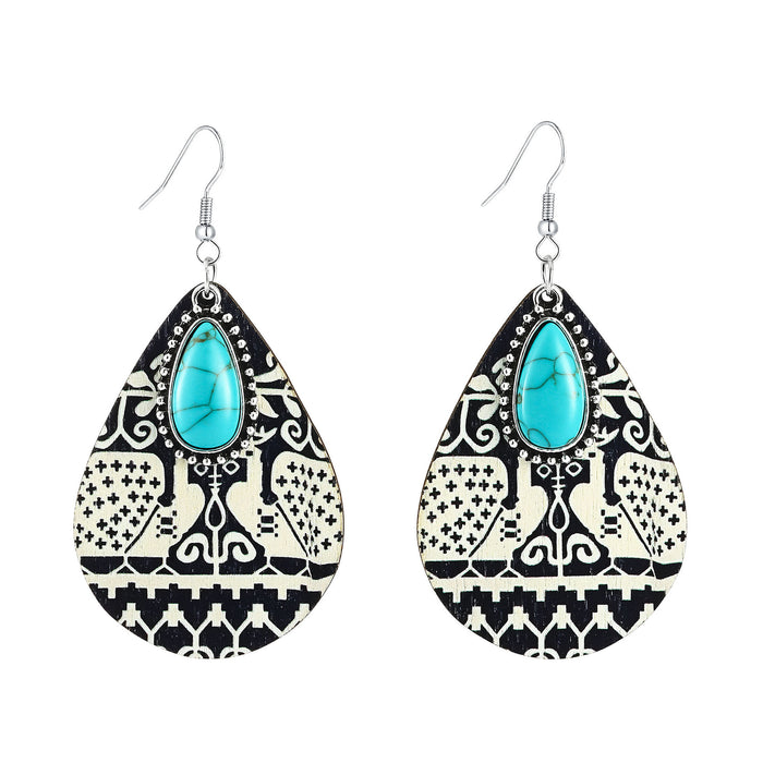 Wholesale 2pcs Retro Drop-Shaped Turquoise Earrings