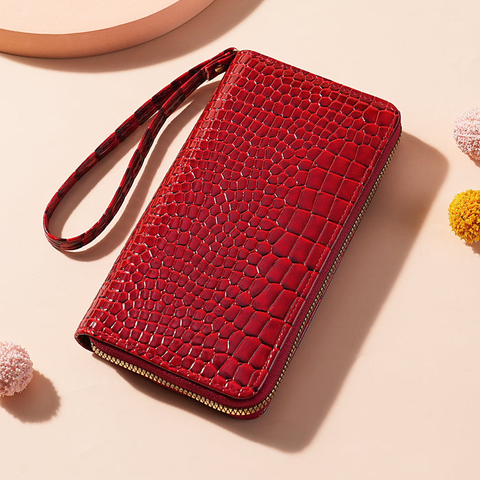 Wholesale Wine Red Crocodile Pattern Long Wallet For Women Stylish PVC Multi Pocket Zip Clutch Fashion Accessory For Gift Boutique Resale