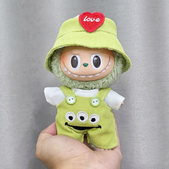 Wholesale Sitting Party Doll Clothes Cola  Vinyl Clothes Fisherman Hat Overalls Set