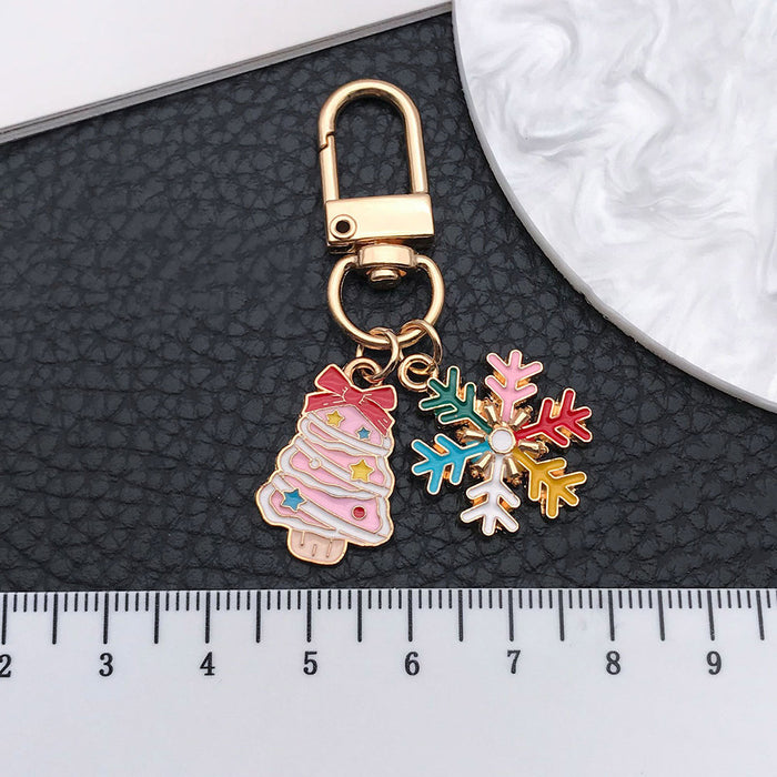 Wholesale Trendy Christmas Tree Drip Effect Keychain with Snowflake - Zinc Alloy Boutique Accessory