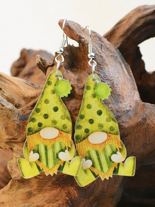 Wholesale Saint Patrick Acrylic Double-sided Printed Dwarf Elf Earrings JDC-ES-ChenC013