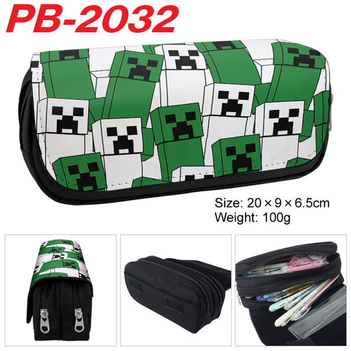 Wholesale Cartoon Game Themed Canvas Pencil Case Double Layer Zipper Large Capacity Student Stationery
