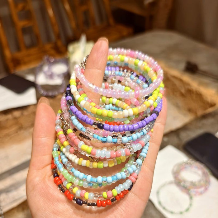 Wholesale Handmade colorful rice bead beach chain bracelet DIY finished bead string bracelet
