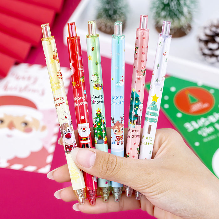 Wholesale Christmas cartoon push gel pen student stationery black push creative signature pen