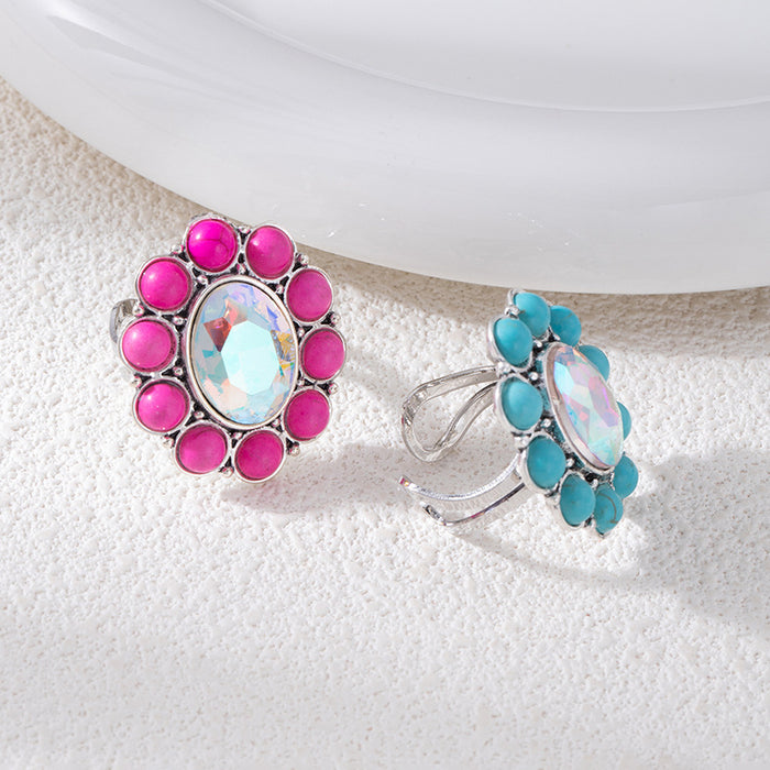 Wholesale Ethnic Flower Turquoise Vintage Bohemian Style Ring