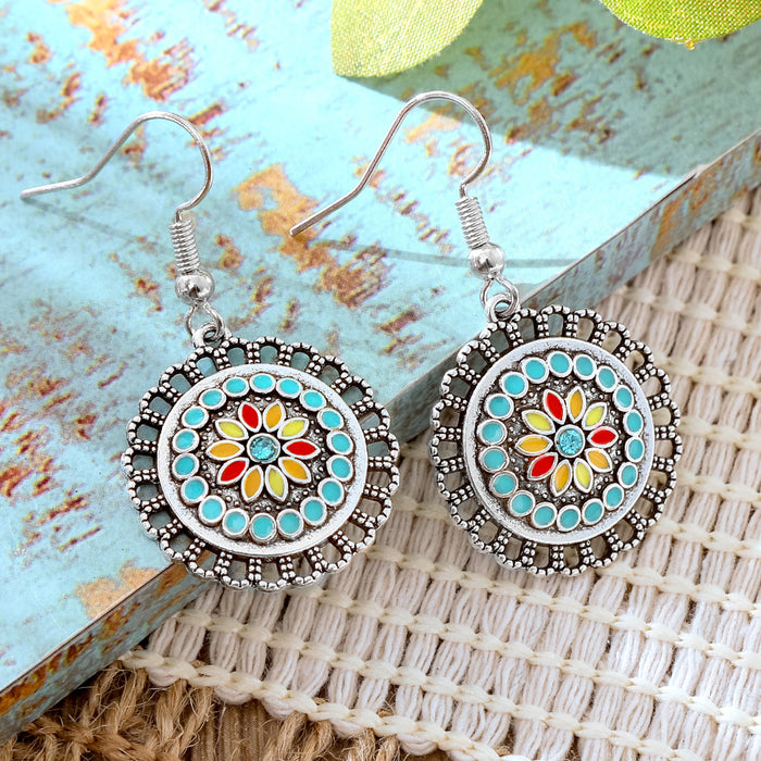 Wholesale 2pcs Vintage Ethnic Style Turquoise Earrings Bohemian Jewelry
